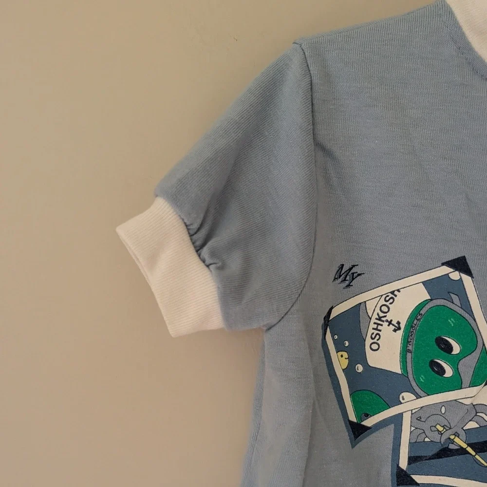 Vintage OshKosh Bgosh Toddler 3T Blue Summer Vacation Octopus Shirt Made in USA